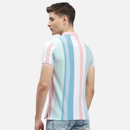 Pink Stripe Polo Collar Half Sleeve Polo