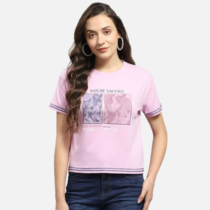 Pink Printed Round Neck Half Sleeve Top