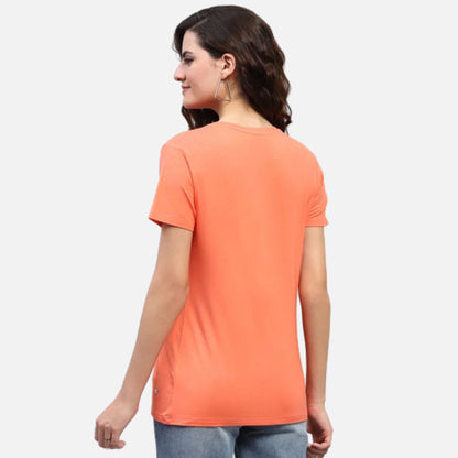 Orange Printed Round Neck Half Sleeve Top