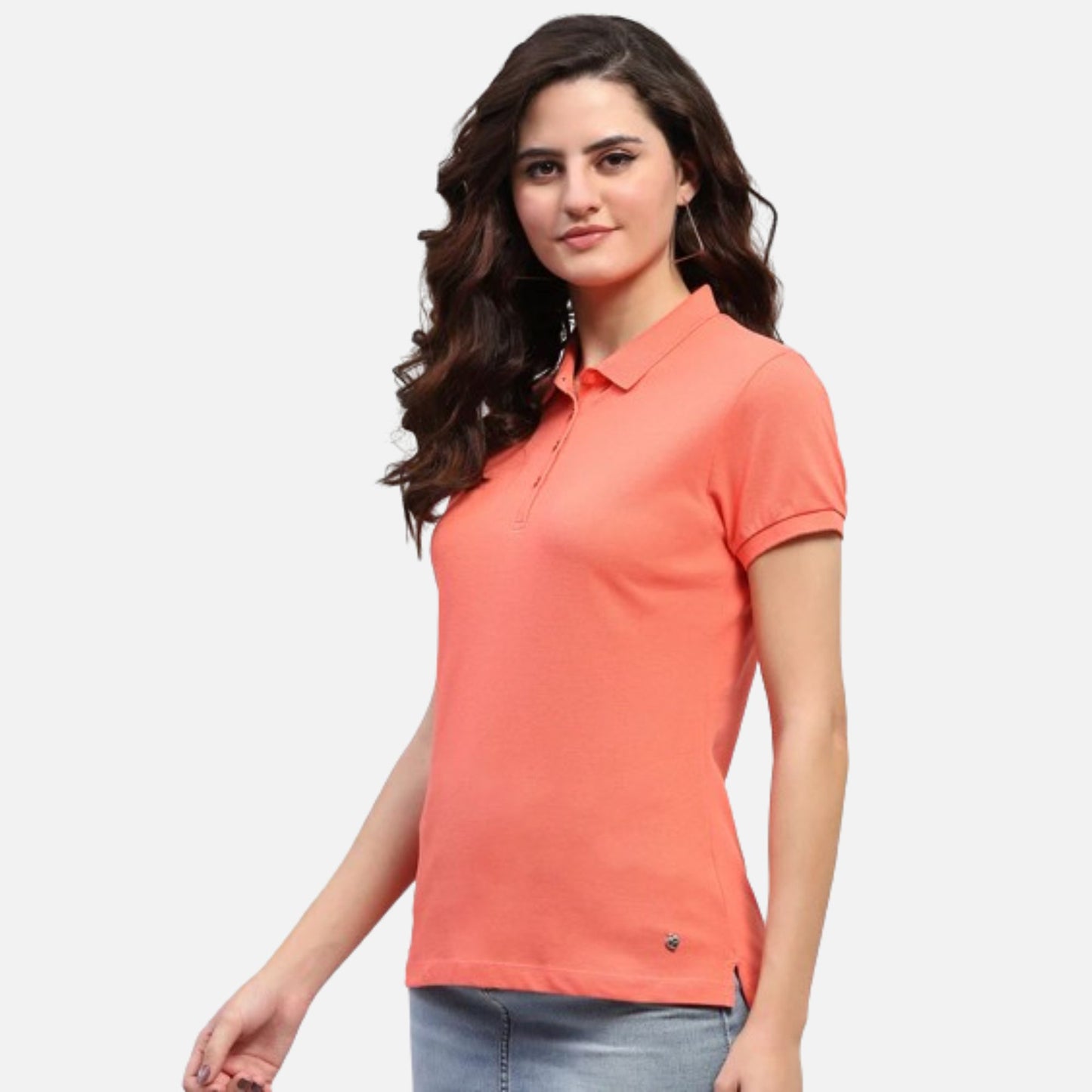 Coral Solid Collar Half Sleeve Polo