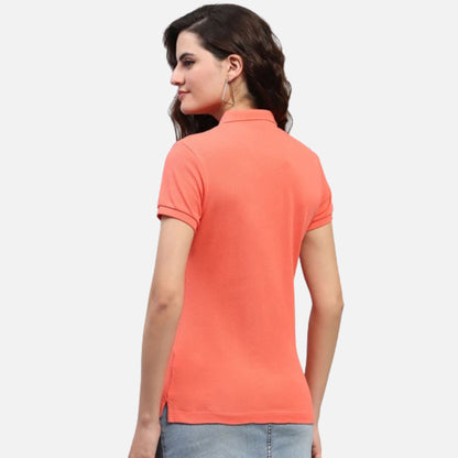 Coral Solid Collar Half Sleeve Polo