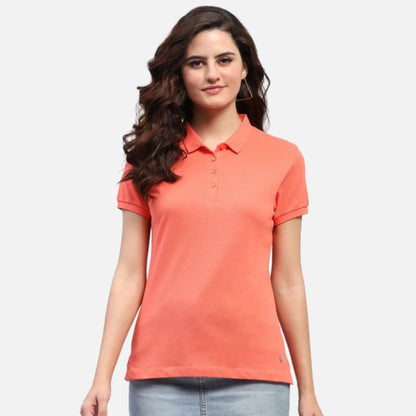 Coral Solid Collar Half Sleeve Polo