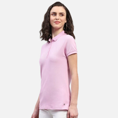 Purple Solid Collar Neck Half Sleeve Polo