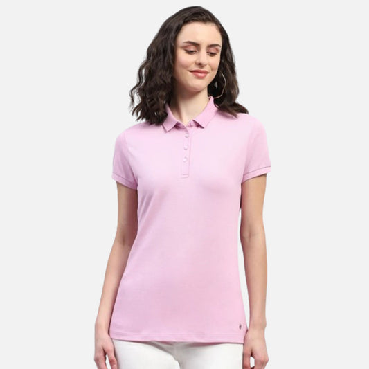 Purple Solid Collar Neck Half Sleeve Polo