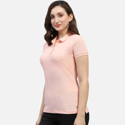 Peach Solid Polo Collar Half Sleeve Polo