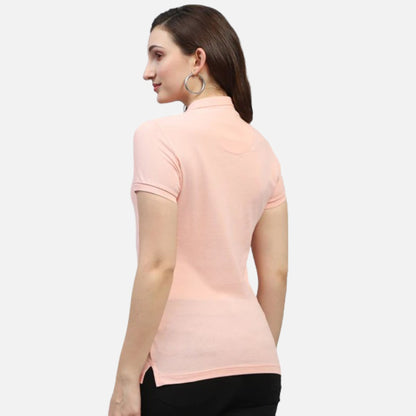 Peach Solid Polo Collar Half Sleeve Polo