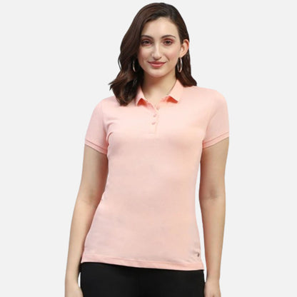 Peach Solid Polo Collar Half Sleeve Polo