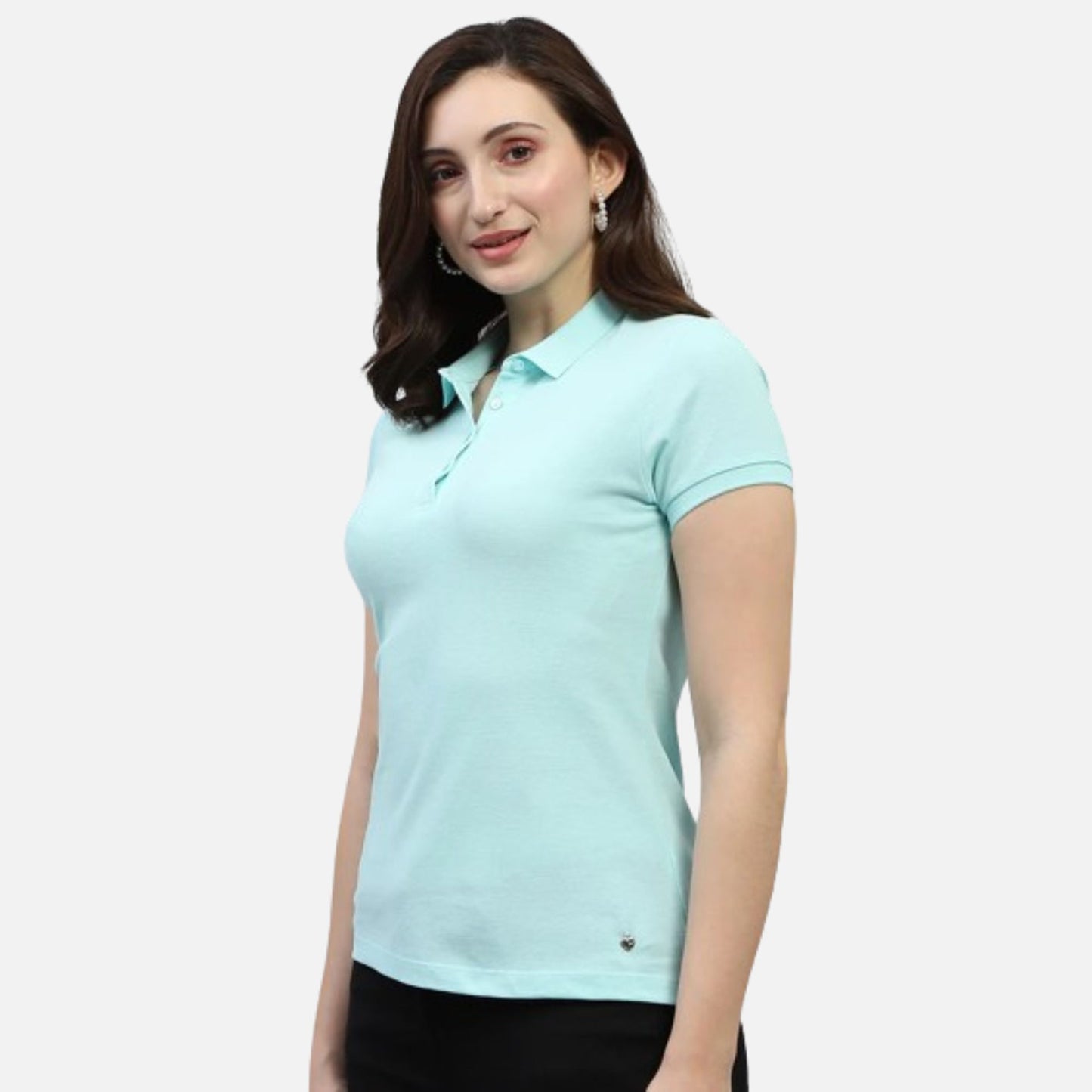 Aqua Blue Solid Polo Collar Half Sleeve Polo