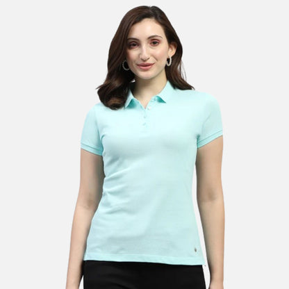 Aqua Blue Solid Polo Collar Half Sleeve Polo