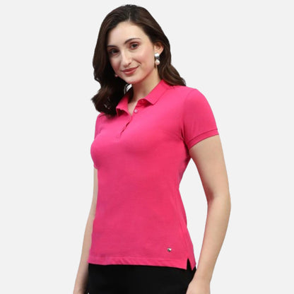 Pink Solid Polo Collar Half Sleeve Polo