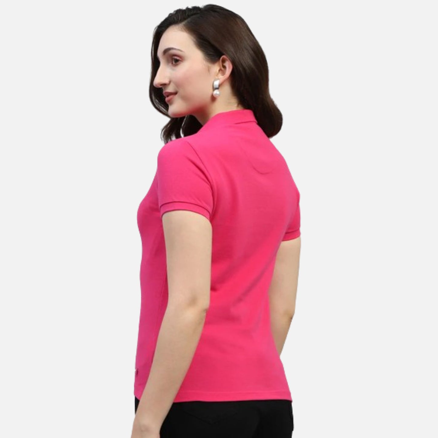 Pink Solid Polo Collar Half Sleeve Polo