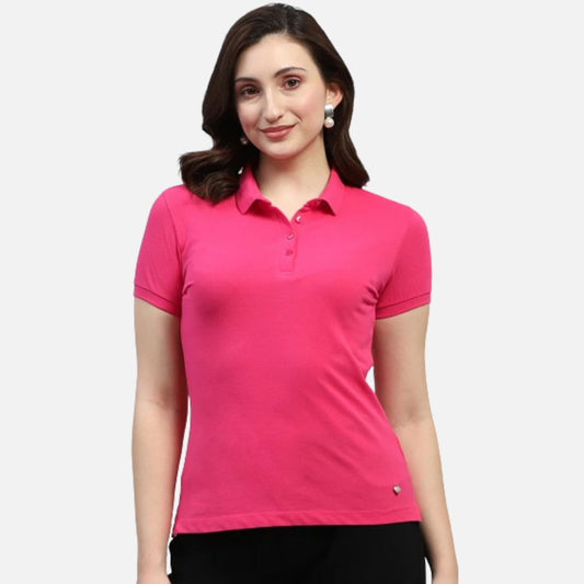 Pink Solid Polo Collar Half Sleeve Polo