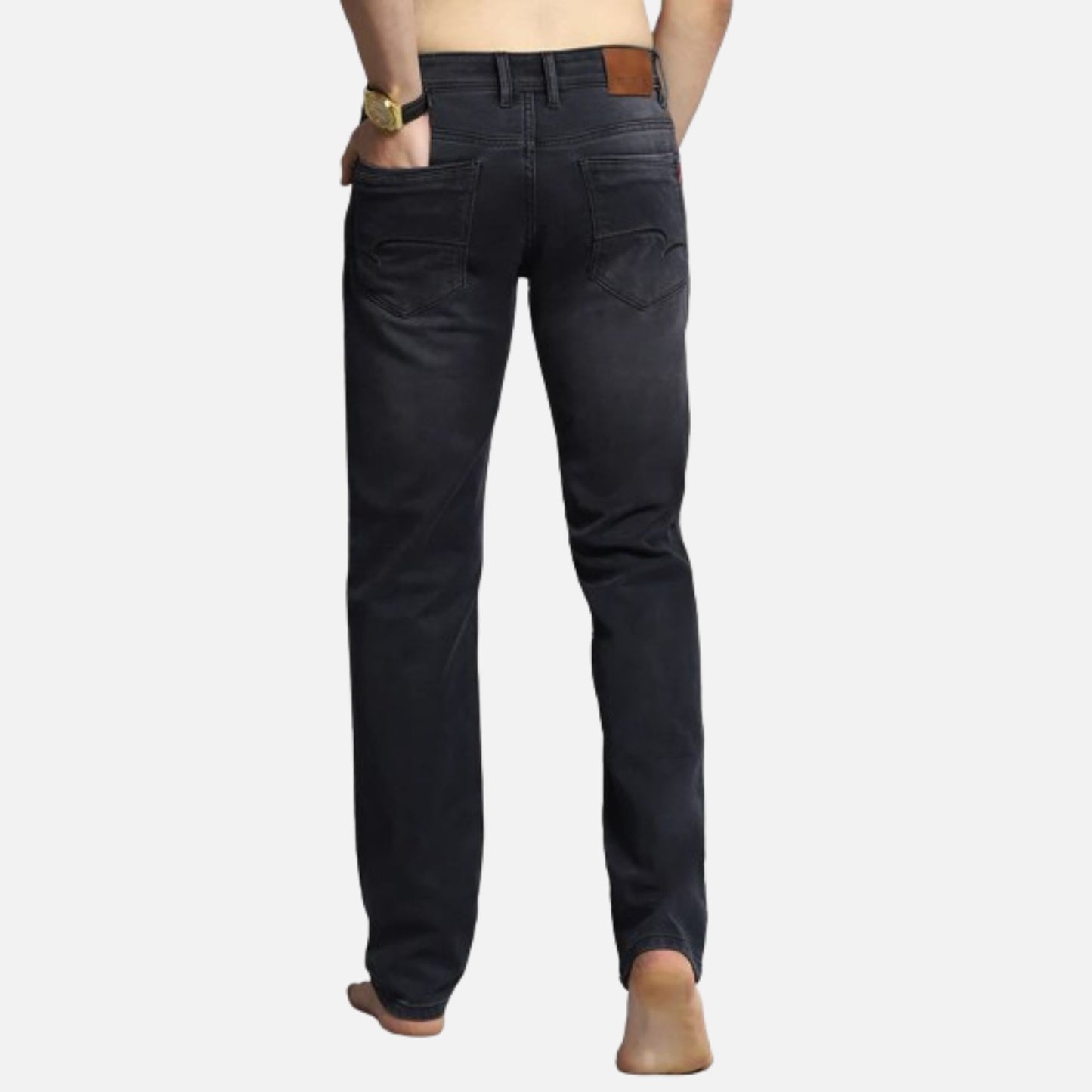 Black Normal Wash Straight Fit Denim