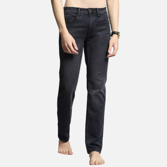 Black Normal Wash Straight Fit Denim