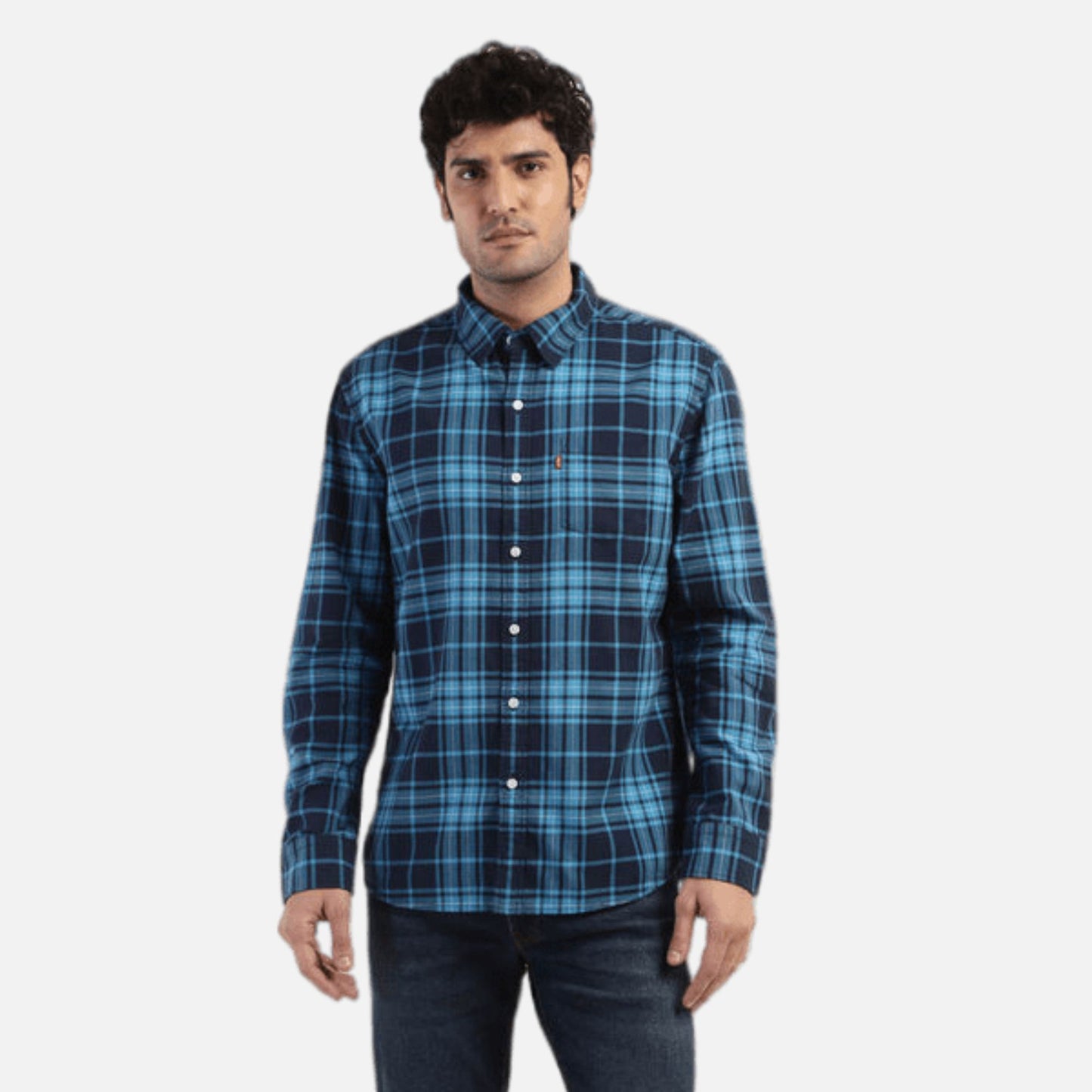 CHECKERED SPREAD COLLAR SHIRT