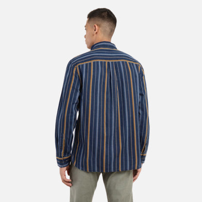 WASHED INDIGO STRIPED SLIM FIT SHIRT