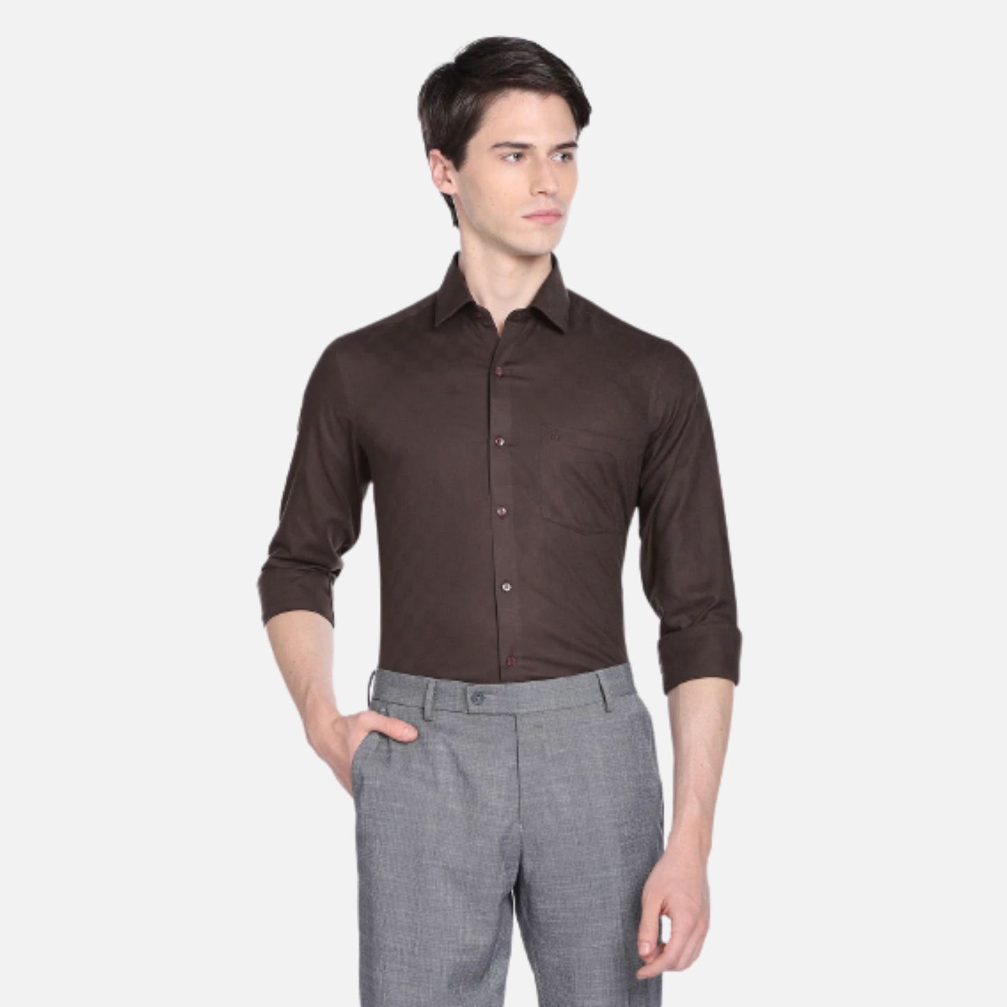 Arrow Dark Brown Shirt | Dark Brown Checkered Twill Formal Shirt