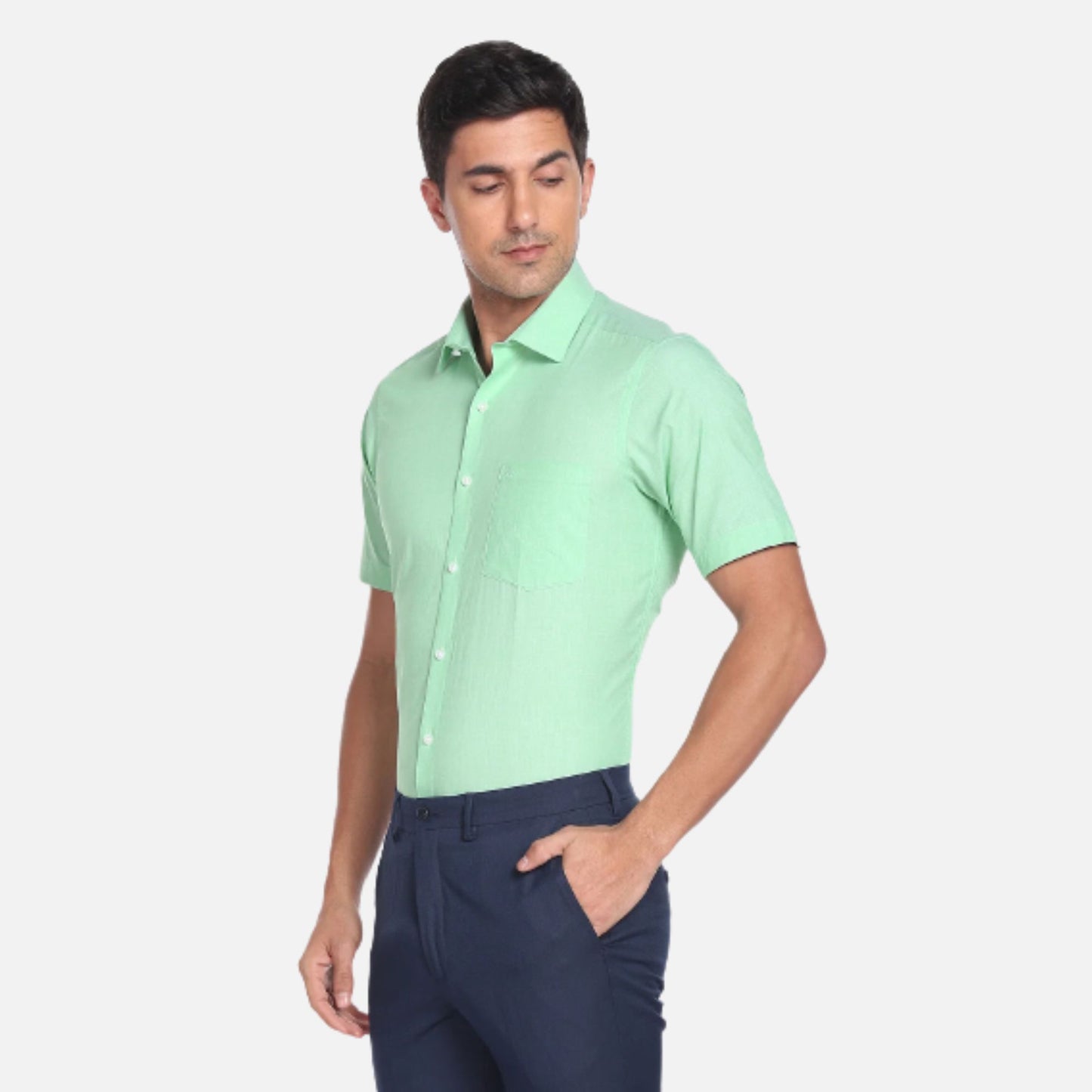 Green Arrow Shirt | Regular Fit Solid Short Sleeve Formal Shirt