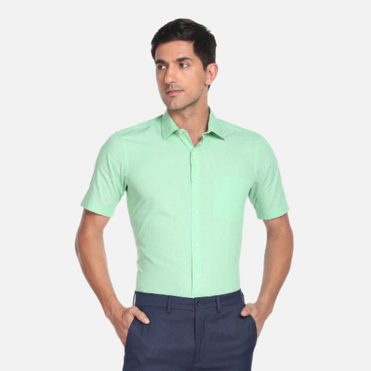 Green Arrow Shirt | Regular Fit Solid Short Sleeve Formal Shirt