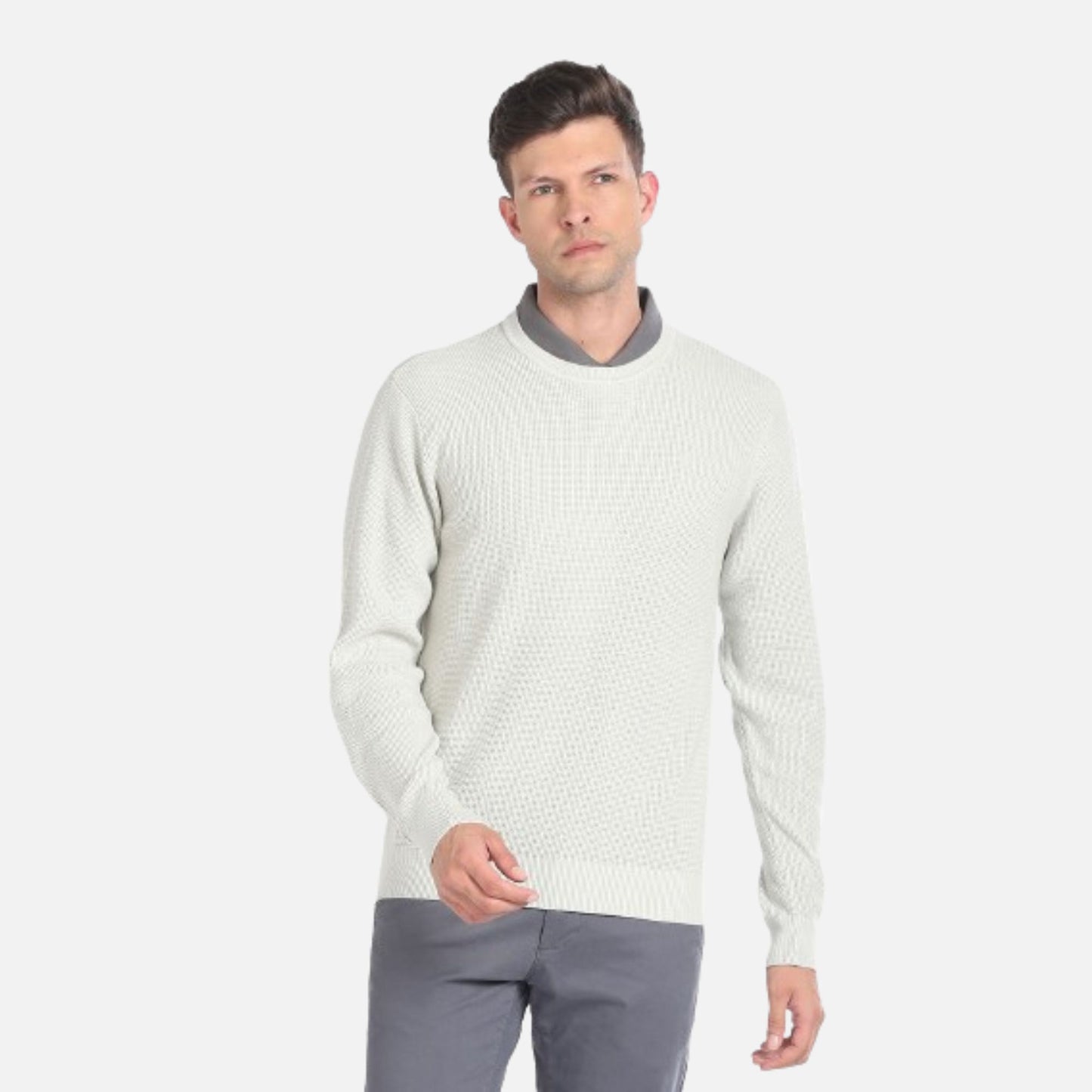 Crew Neck Textured Knit Sweater