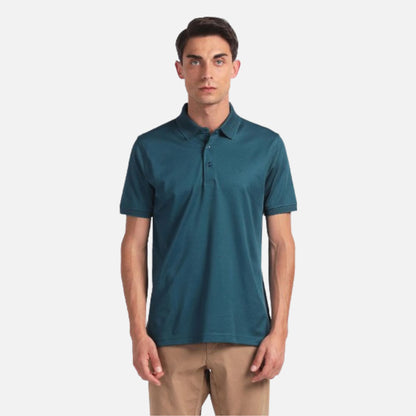 Ribbed Collar Solid Polo Shirt