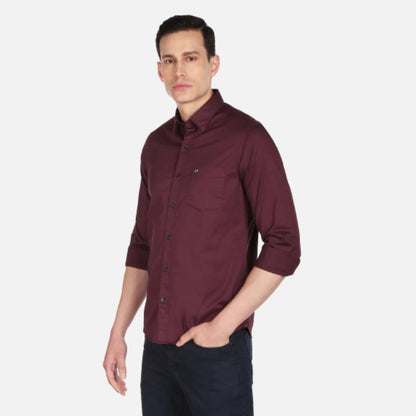 Arrow Casual Shirt | Burgundy Twill Weave Manhattan Slim Fit Casual Shirt