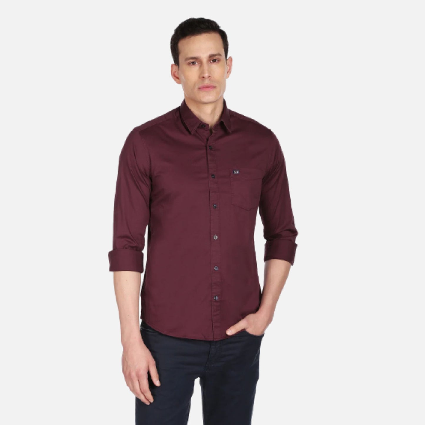 Arrow Casual Shirt | Burgundy Twill Weave Manhattan Slim Fit Casual Shirt