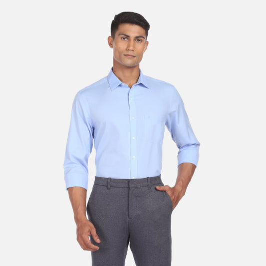 Blue Arrow Shirt | Blue Cutaway Collar Solid Cotton Formal Shirt