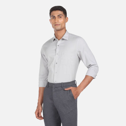 Light Grey Cutaway Collar Solid Cotton Formal Shirt