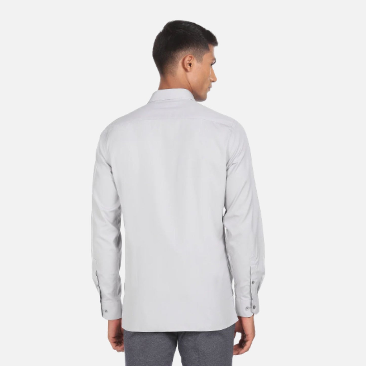 Light Grey Cutaway Collar Solid Cotton Formal Shirt