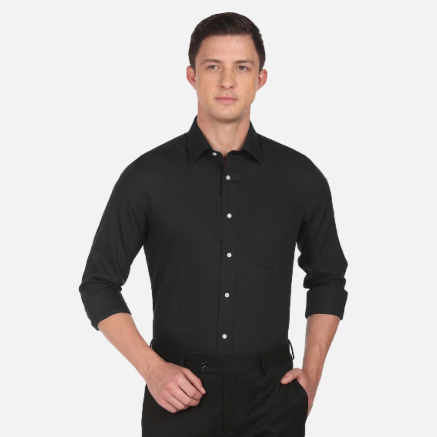 Arrow Black Shirt | Black Liberty Classic Fit Solid Formal Shirt