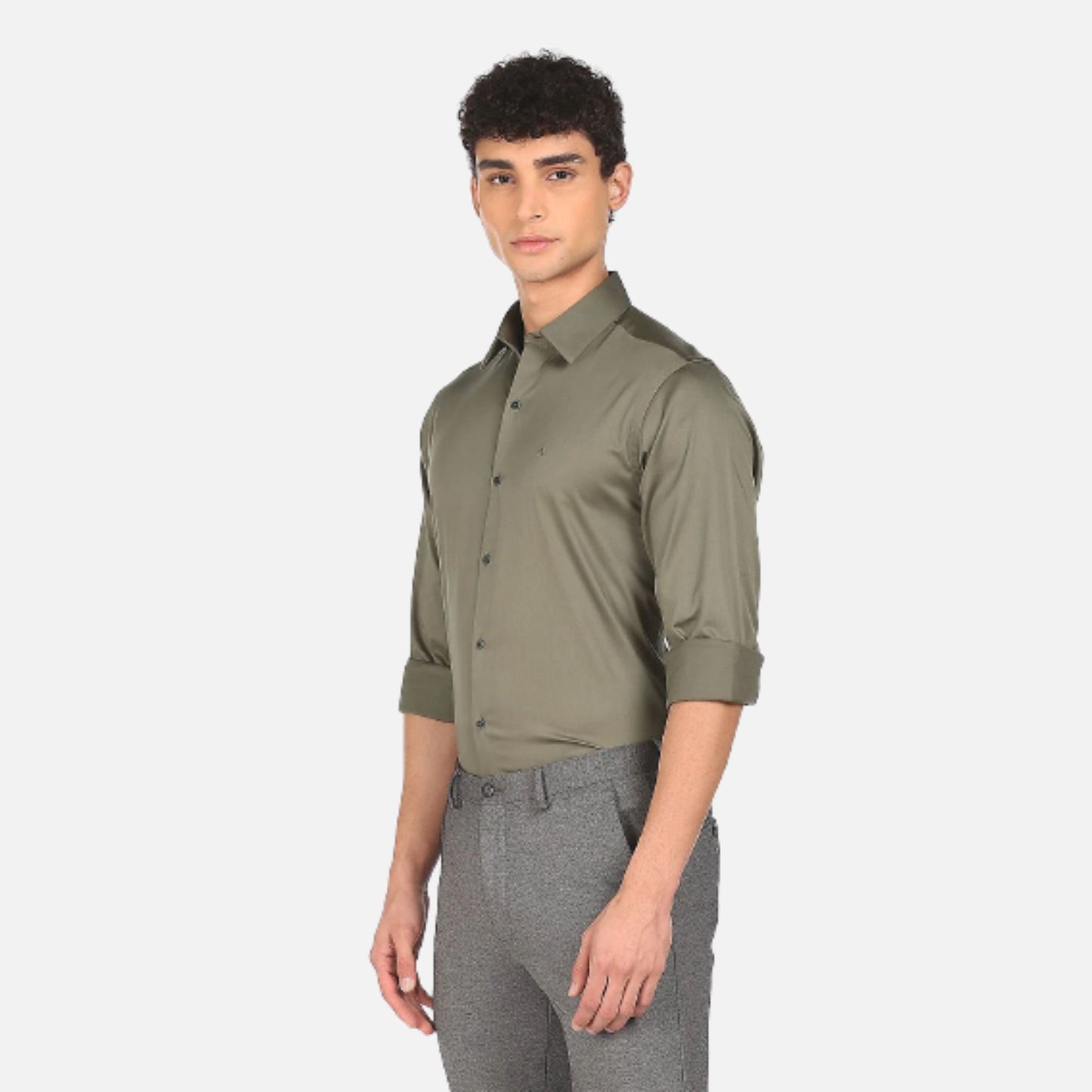 Arrow Formal Shirt | Olive Spread Collar Solid Formal Shirt