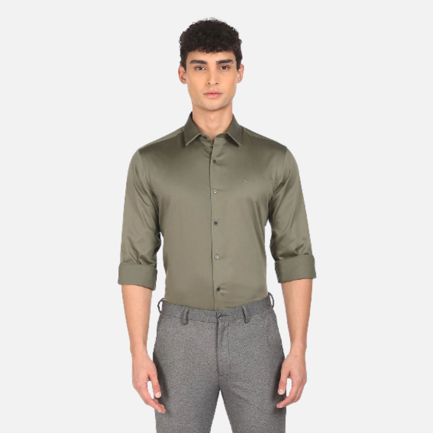 Arrow Formal Shirt | Olive Spread Collar Solid Formal Shirt