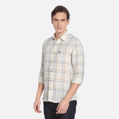 Arrow Premium Shirt | Linen Checked Slubbed Casual Shirt