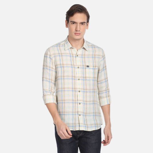 Arrow Premium Shirt | Linen Checked Slubbed Casual Shirt