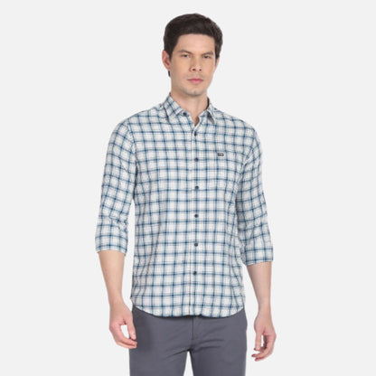 Point Collar Tartan Check Casual Shirt