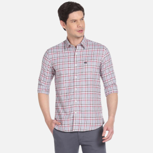 Point Collar Tartan Check Casual Shirt