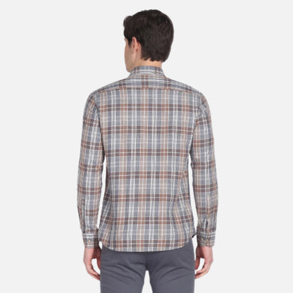 Point Collar Plaid Check Casual Shirt