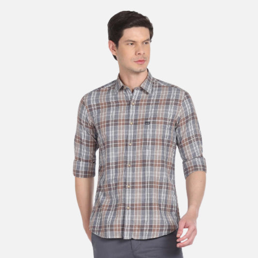 Point Collar Plaid Check Casual Shirt