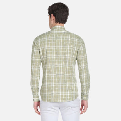 Point Collar Plaid Check Casual Shirt