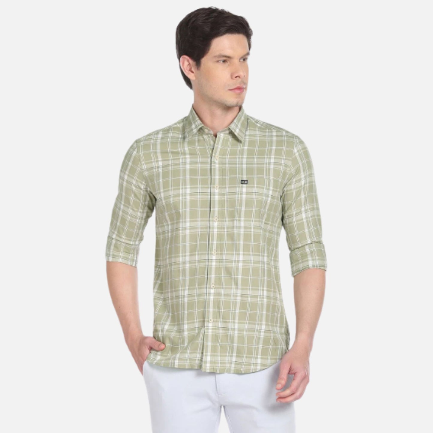 Point Collar Plaid Check Casual Shirt