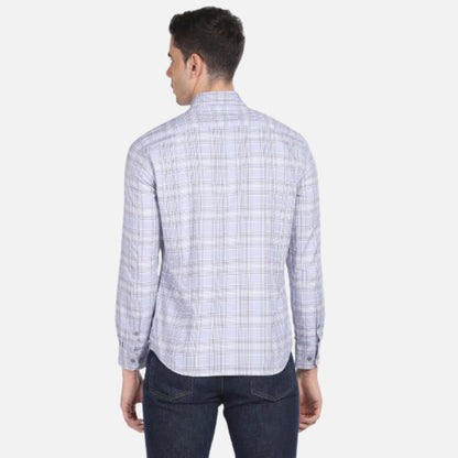 Point Collar Plaid Check Slim Fit Shirt