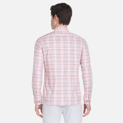 Point Collar Plaid Check Casual Shirt