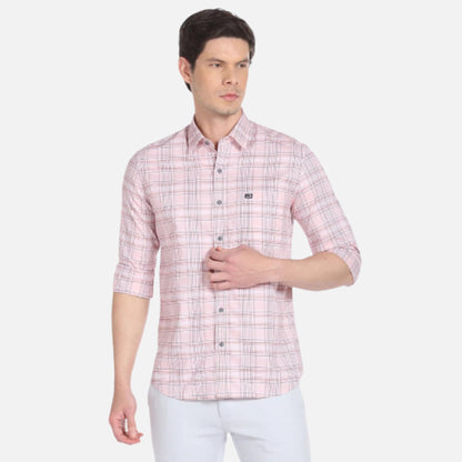 Point Collar Plaid Check Casual Shirt