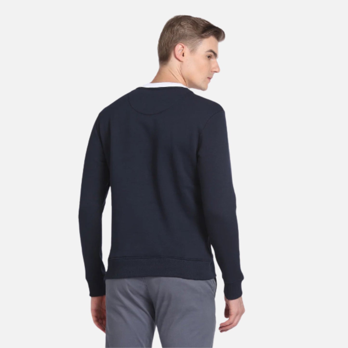 Striped Neck Solid Sweatshirt