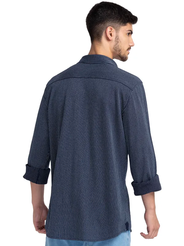 SLIM FIT SHIRTS LONG SLEEVE NAVY/WHITE