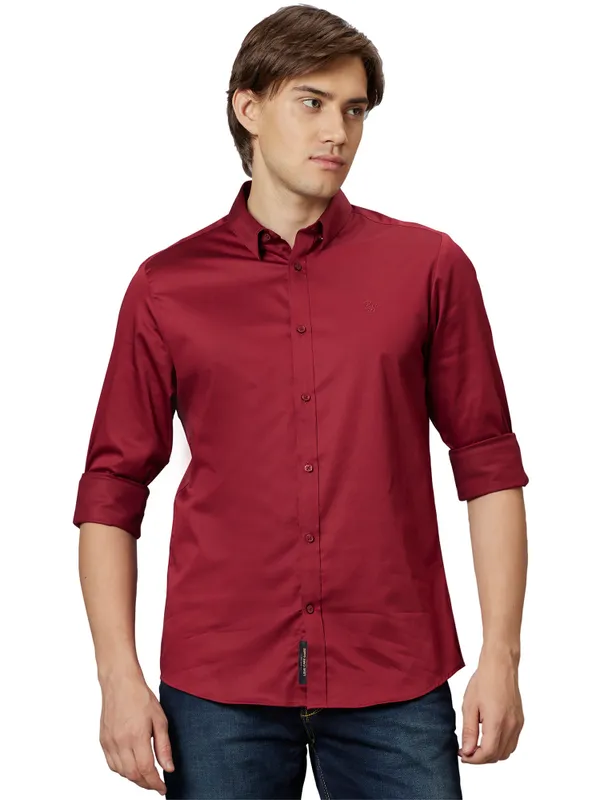 SLIM FIT SHIRTS LONG SLEEVE POMEGRANATE