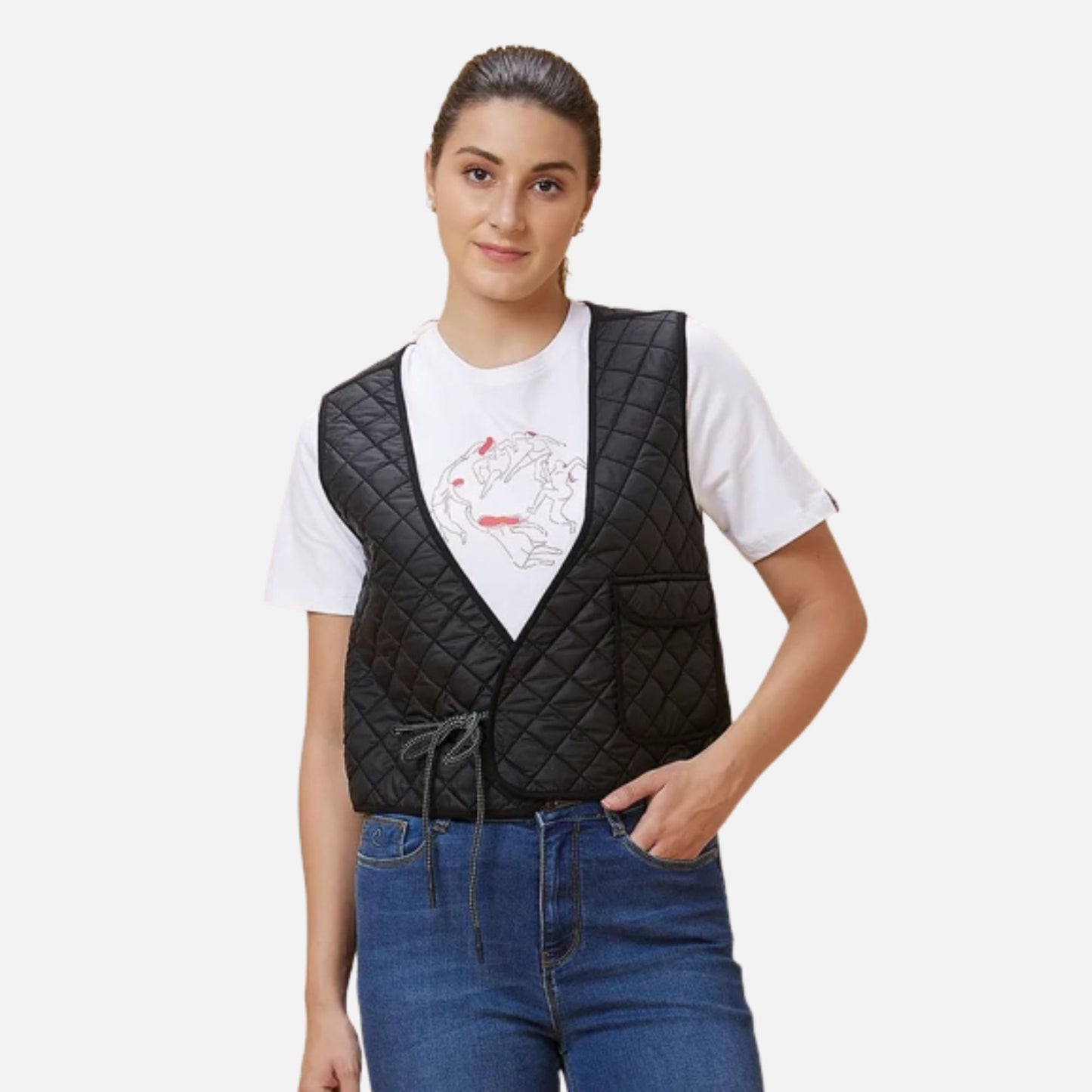 Waist Coat Fit V Neck Jackets Black & White