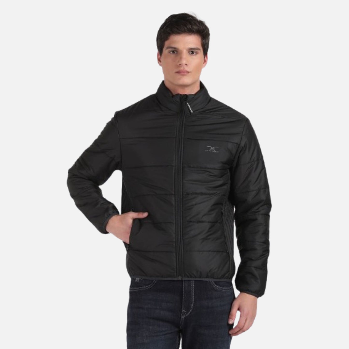 Stand Collar Solid Quilted Jacket