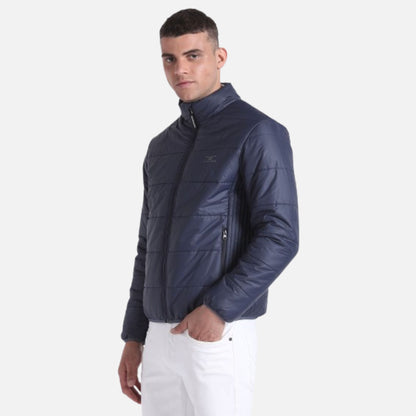 High Neck Solid Quilted Jacket